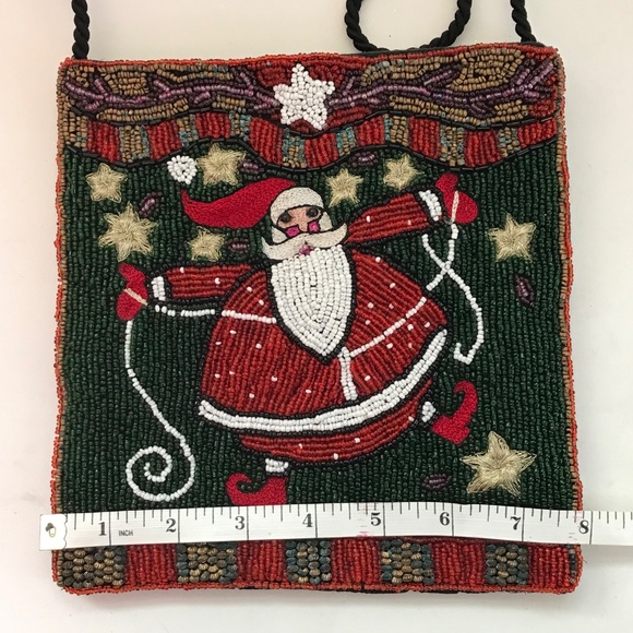 Beaded Crossbody Bag Mini Bag Beaded Stars Christmas Santa Embellished Bag - Picture 12 of 16